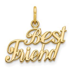 14k Yellow Gold Script Best Friend Charm or Pendant, 18mm